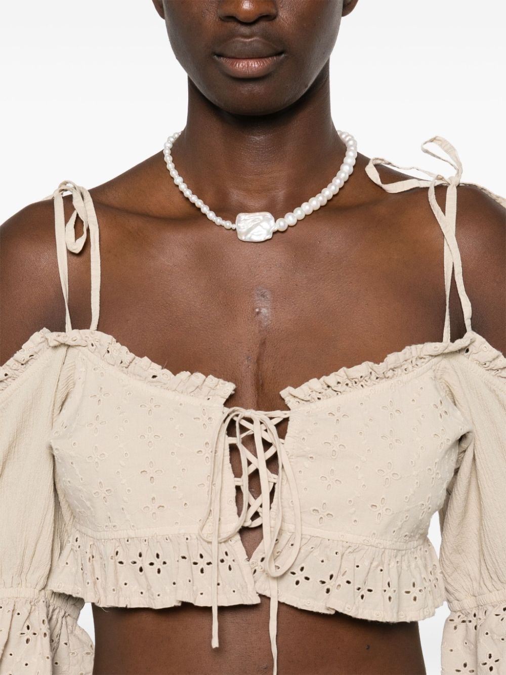 Top crop in pizzo sangallo in beige Guess USA - donna 