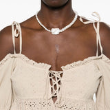 Top crop in pizzo sangallo in beige Guess USA - donna 