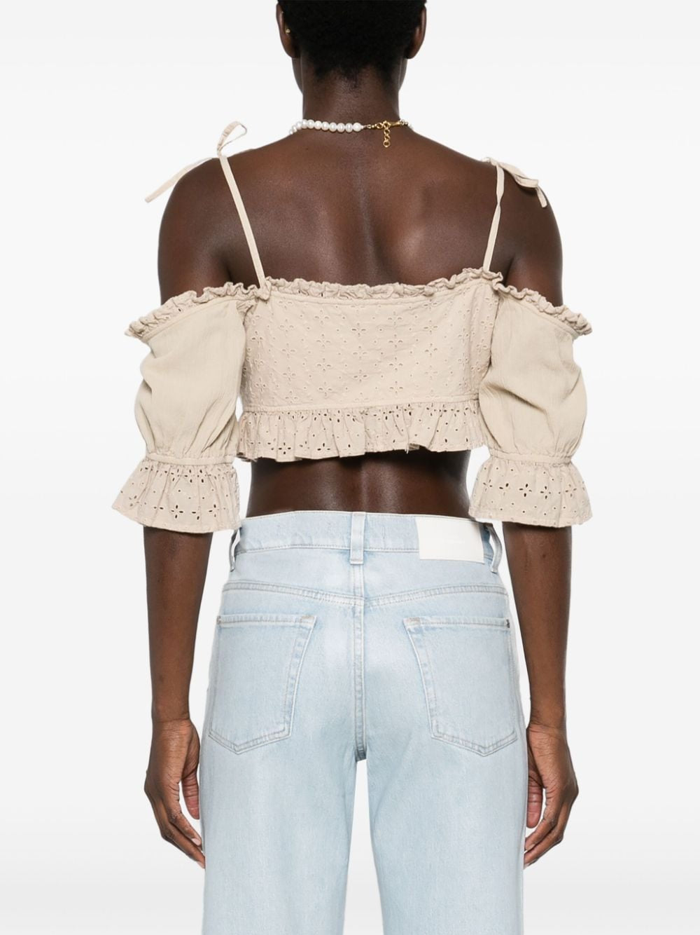 Top crop in pizzo sangallo in beige Guess USA - donna 