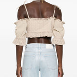 Top crop in pizzo sangallo in beige Guess USA - donna 
