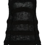 Maglione a maglia aperta a righe in nero - uomo 