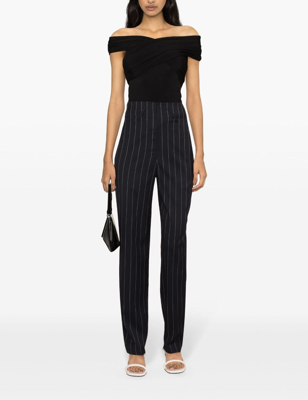 Pantaloni Horacia gessati affusolati in blu - donna 
