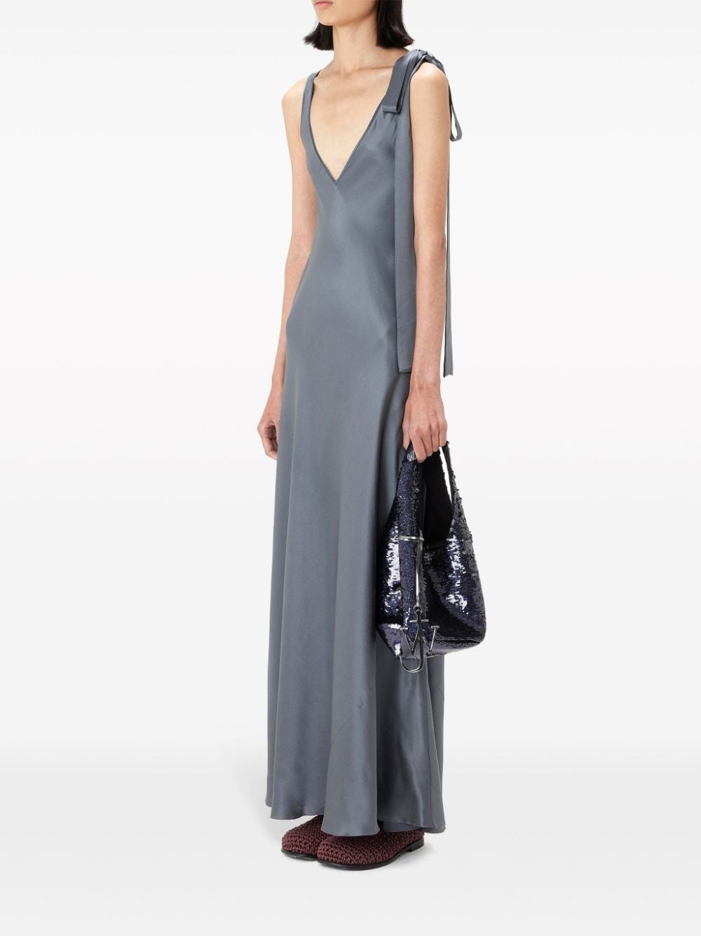 Abito lungo con nodo in grigio - donna 