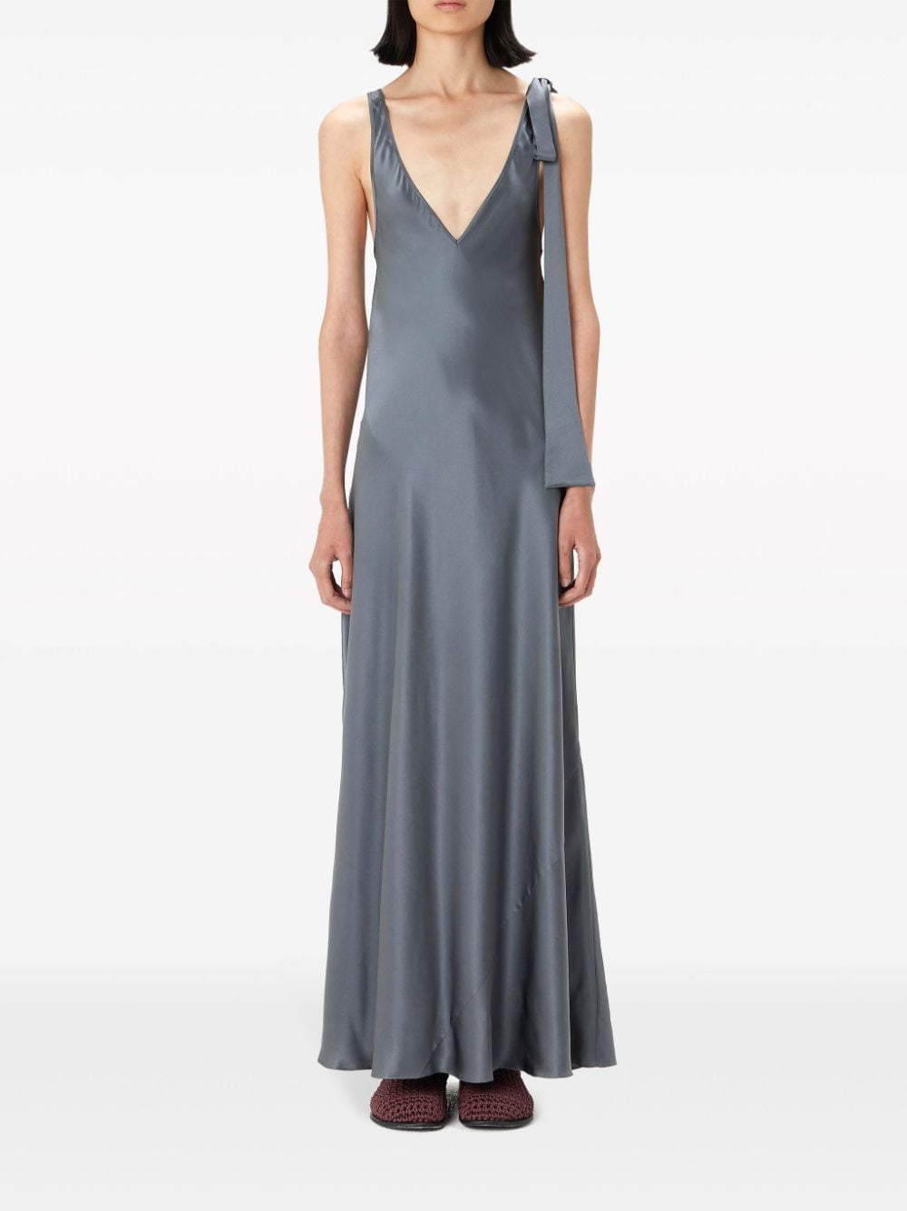 Abito lungo con nodo in grigio - donna 