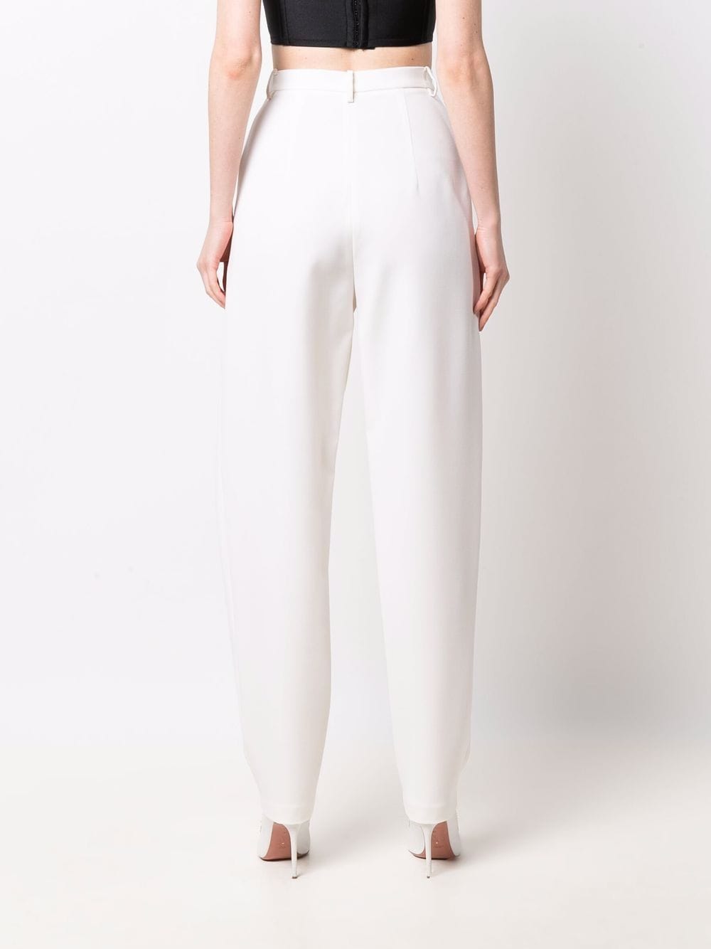 Pantaloni affusolati a vita alta in bianco - donna 