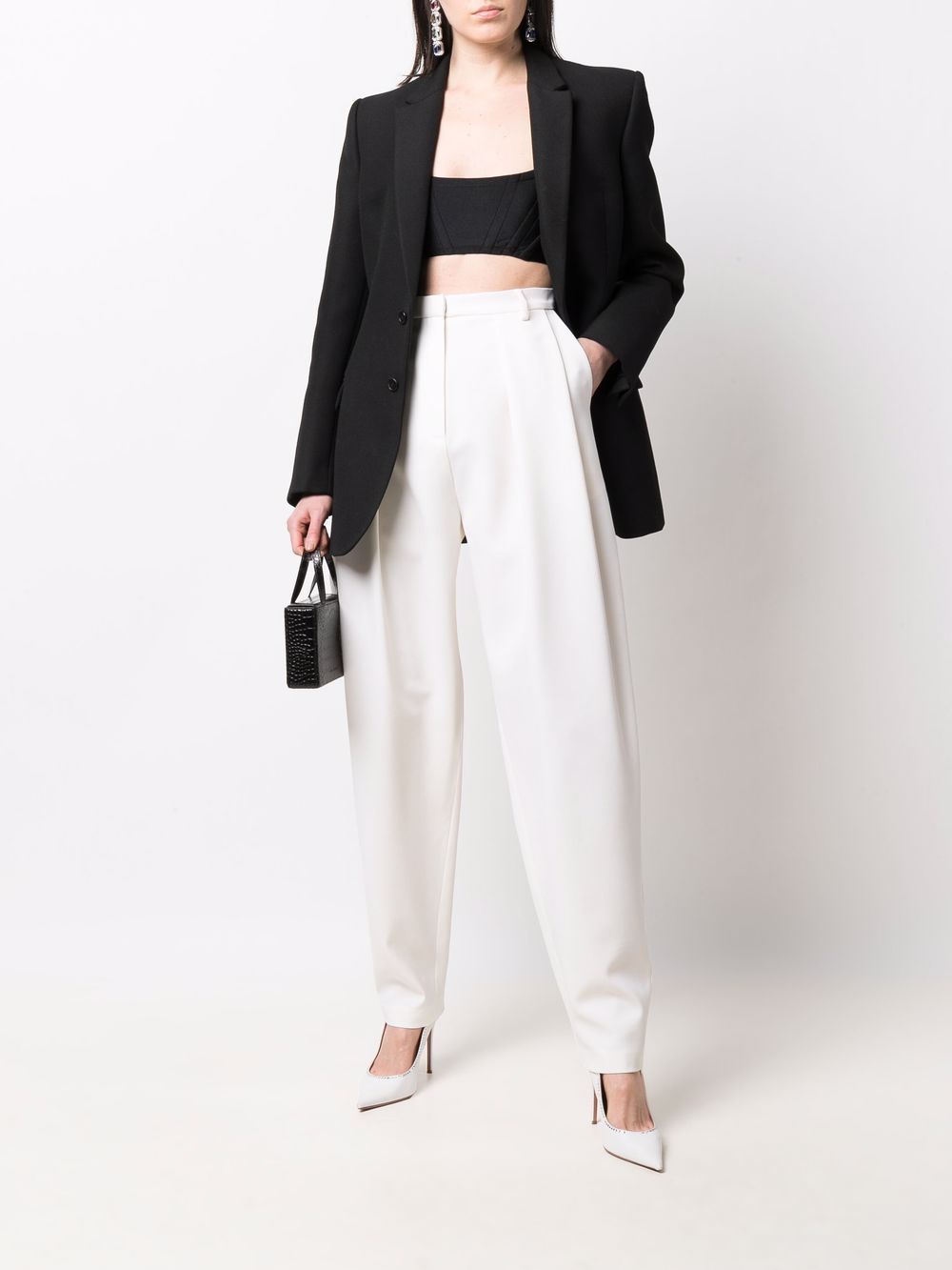 Pantaloni affusolati a vita alta in bianco - donna 