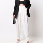 Pantaloni affusolati a vita alta in bianco - donna 