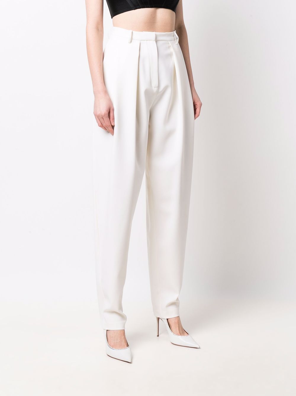 Pantaloni affusolati a vita alta in bianco - donna 