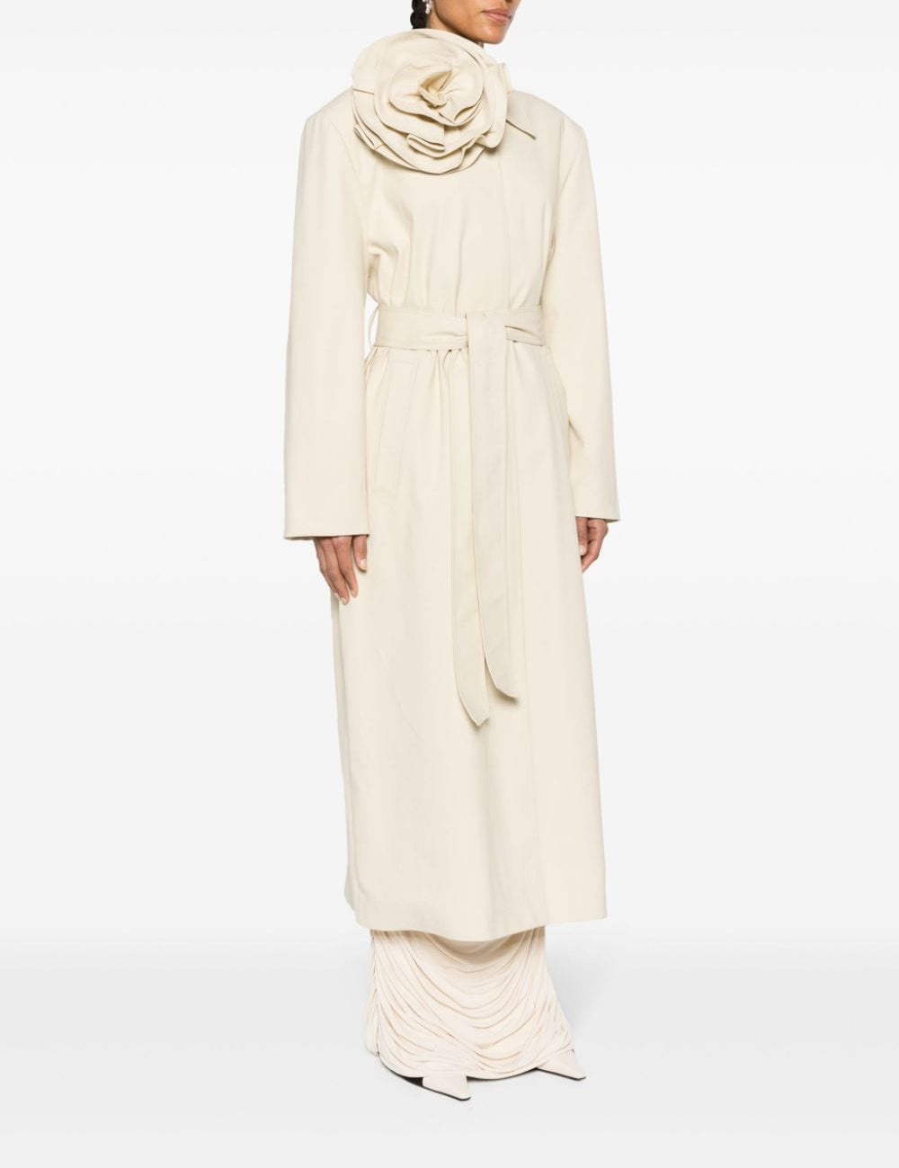 Trench con applicazione floreale in beige - donna 