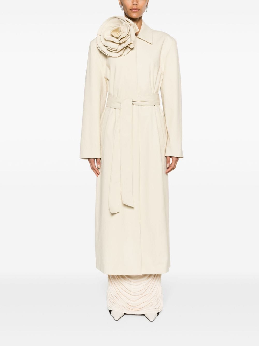 Trench con applicazione floreale in beige - donna 