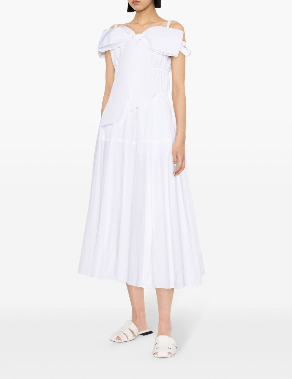 Abito midi svasato con fiocco bianco - donna 