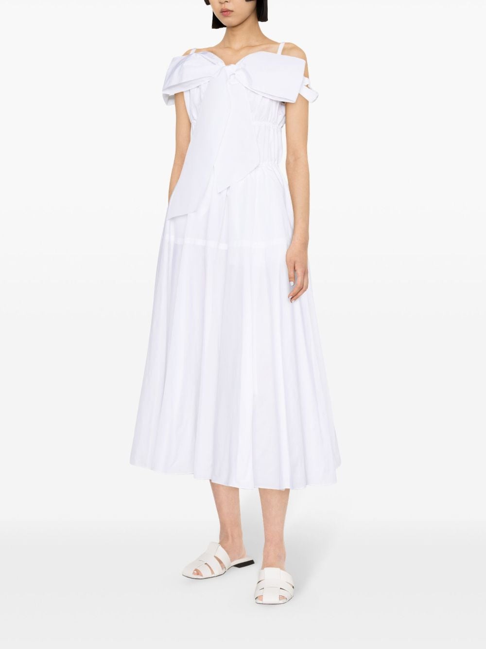 Abito midi svasato con fiocco bianco - donna 