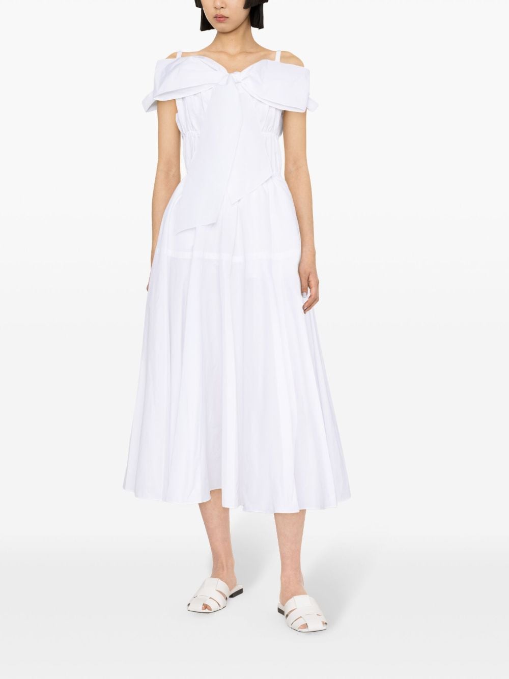 Abito midi svasato con fiocco bianco - donna 