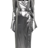 Abito midi lamé in argento - donna 