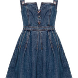 Abito corto con applicazione a fiori in blu denim - donna 
