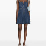 Abito corto con applicazione a fiori in blu denim - donna 