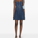 Abito corto con applicazione a fiori in blu denim - donna 