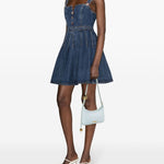 Abito corto con applicazione a fiori in blu denim - donna 