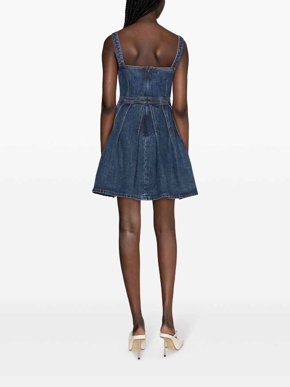Abito corto con applicazione a fiori in blu denim - donna 