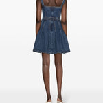 Abito corto con applicazione a fiori in blu denim - donna 