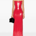 Abito lungo senza spalline con paillettes in rosso Alex perry - donna 