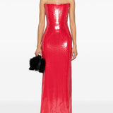 Abito lungo senza spalline con paillettes in rosso Alex perry - donna 