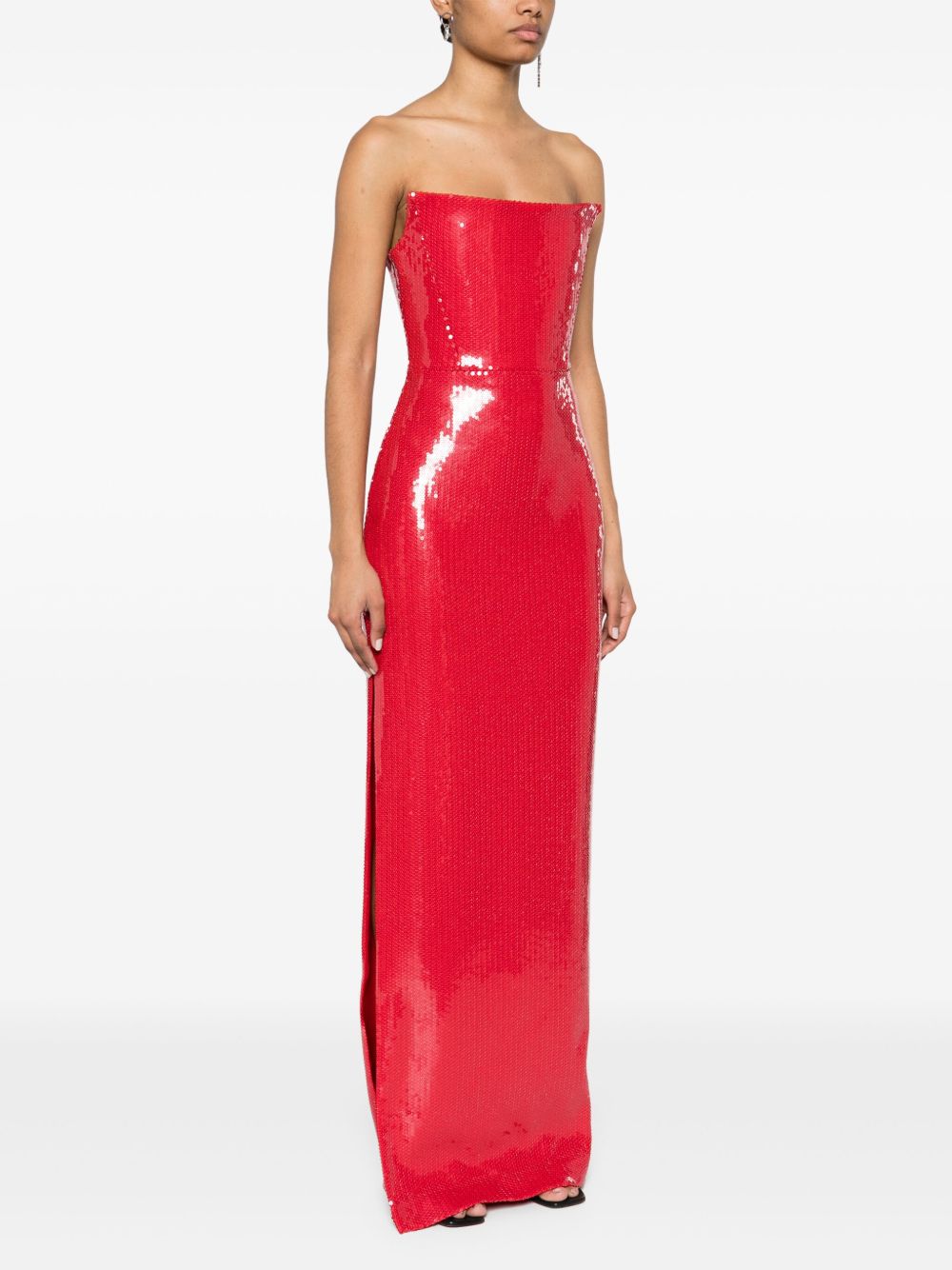 Abito lungo senza spalline con paillettes in rosso Alex perry - donna 