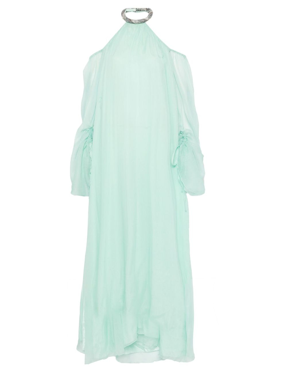 Abito lungo in seta con dettaglio con cristalli in verde acqua Amen - donna 