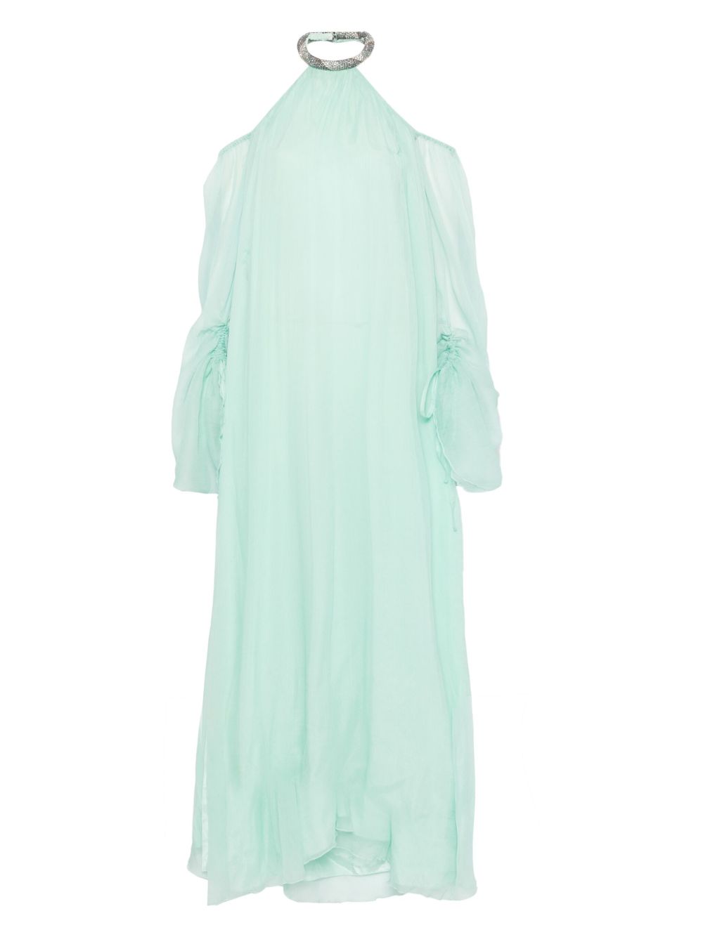 Abito lungo in seta con dettaglio con cristalli in verde acqua Amen - donna 