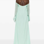 Abito lungo in seta con dettaglio con cristalli in verde acqua Amen - donna 