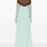 Abito lungo in seta con dettaglio con cristalli in verde acqua Amen - donna 