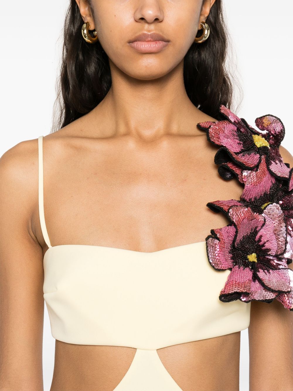 Abito da sera con applicazione a fiori in giallo Costarellos - donna 