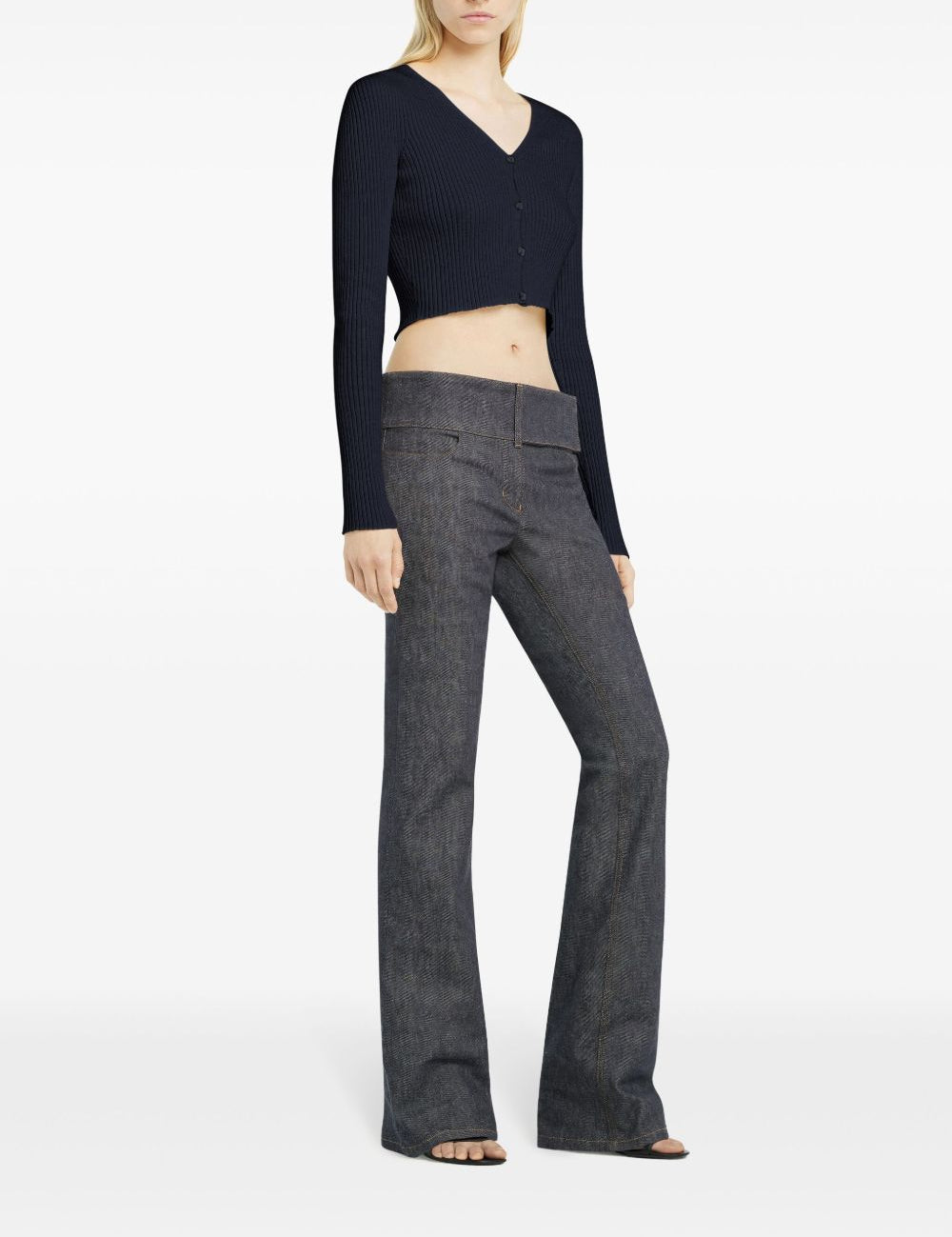 Cardigan crop a coste fini in blu navy Courrèges - donna 