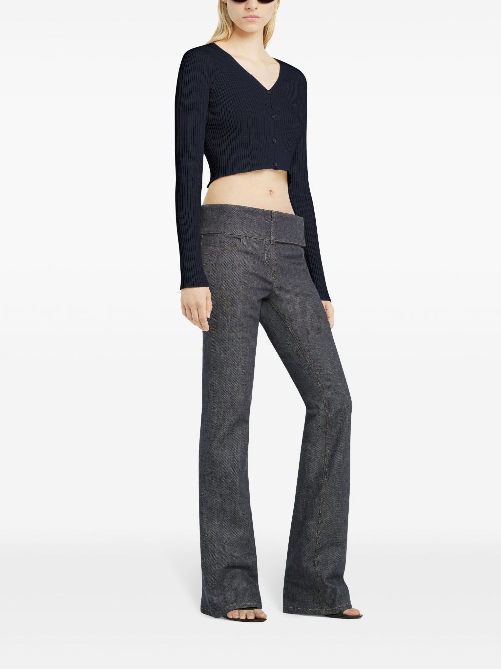 Cardigan crop a coste fini in blu navy Courrèges - donna 