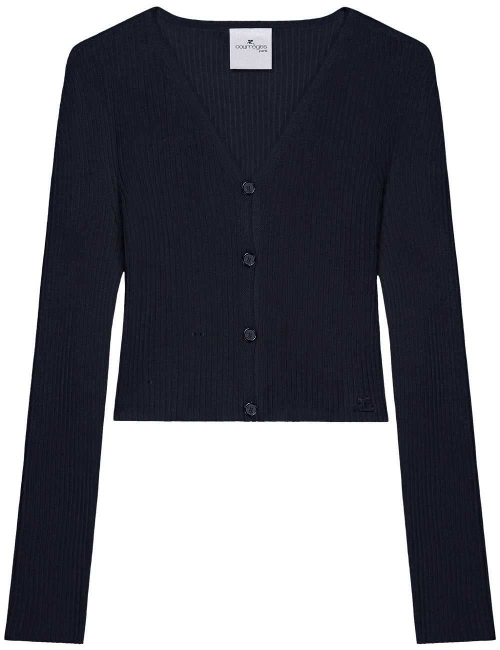 Cardigan crop a coste fini in blu navy Courrèges - donna 