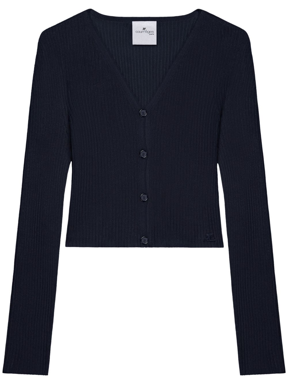 Cardigan crop a coste fini in blu navy Courrèges - donna 
