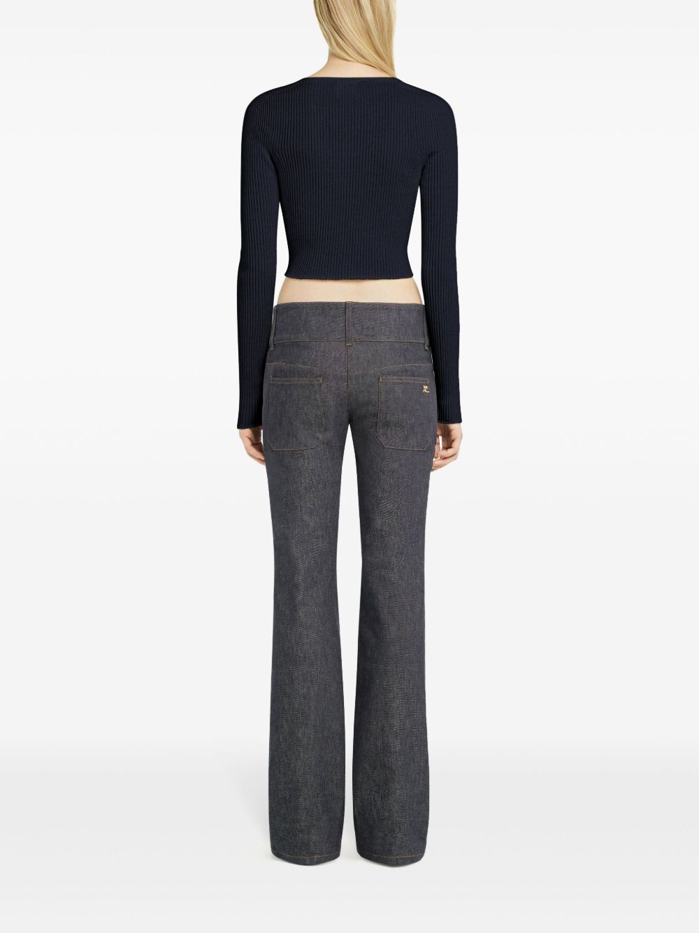 Cardigan crop a coste fini in blu navy Courrèges - donna 