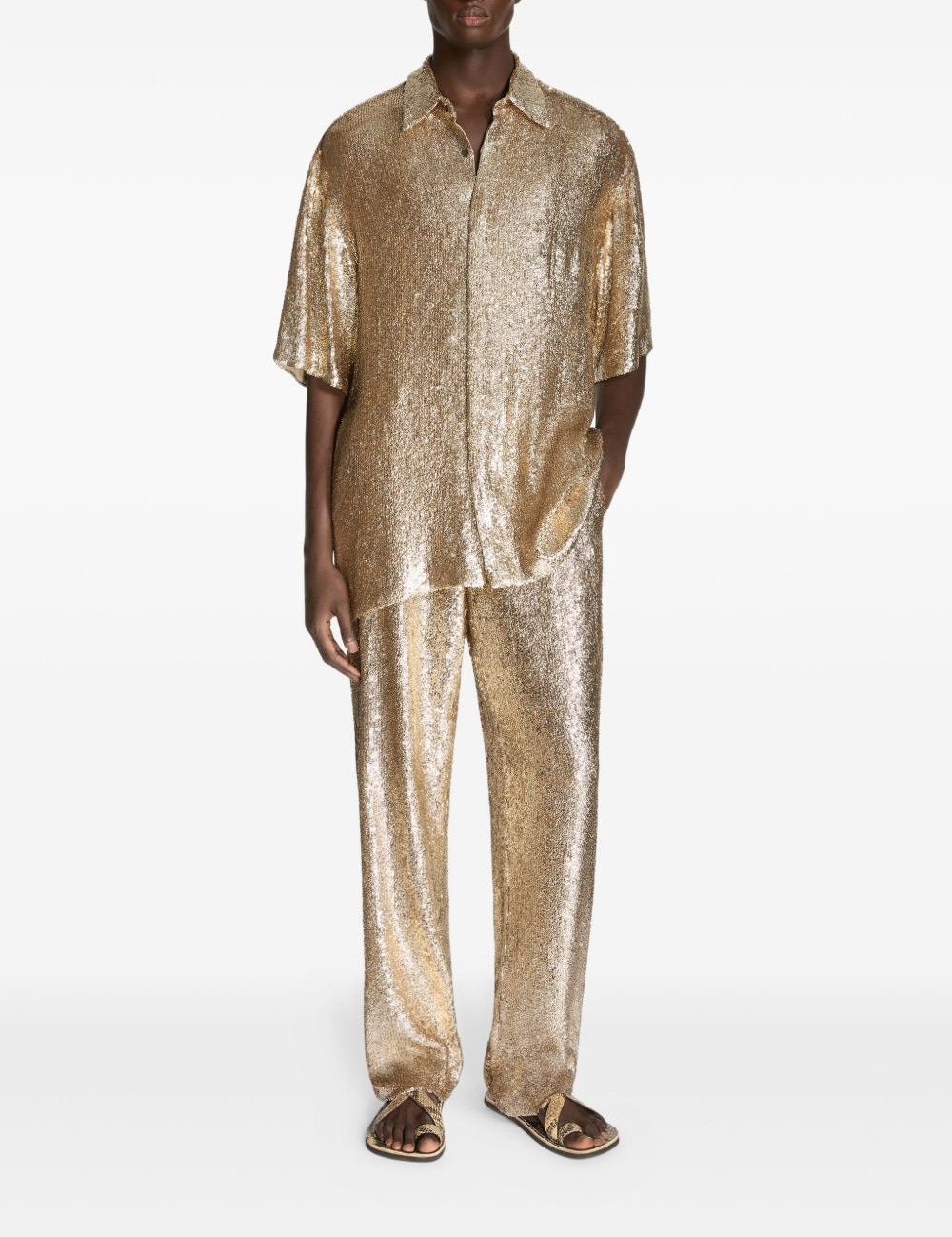 Camicia con paillettes in oro Dries van noten - uomo 