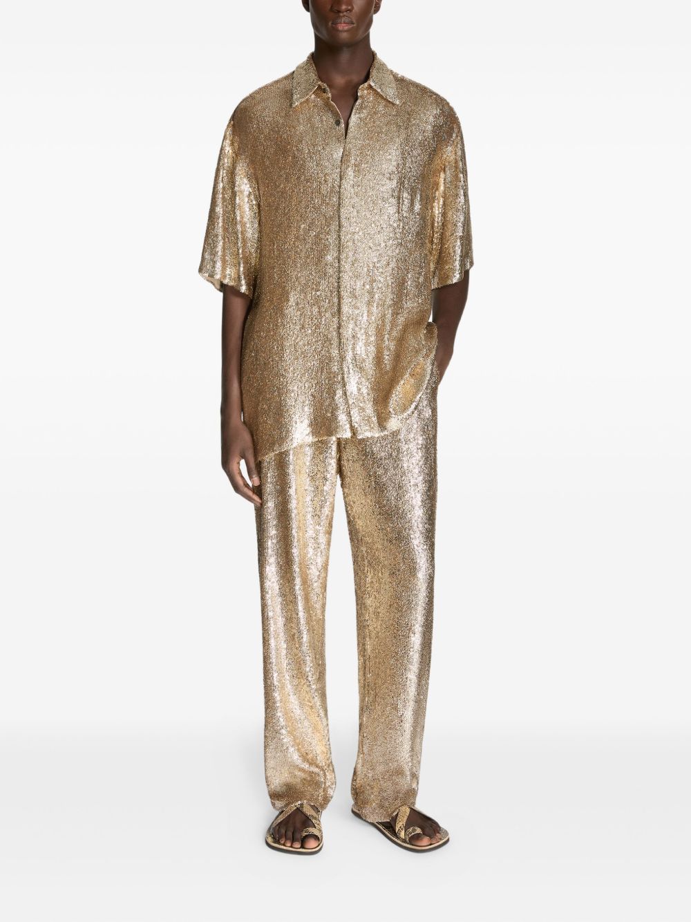 Camicia con paillettes in oro Dries van noten - uomo 