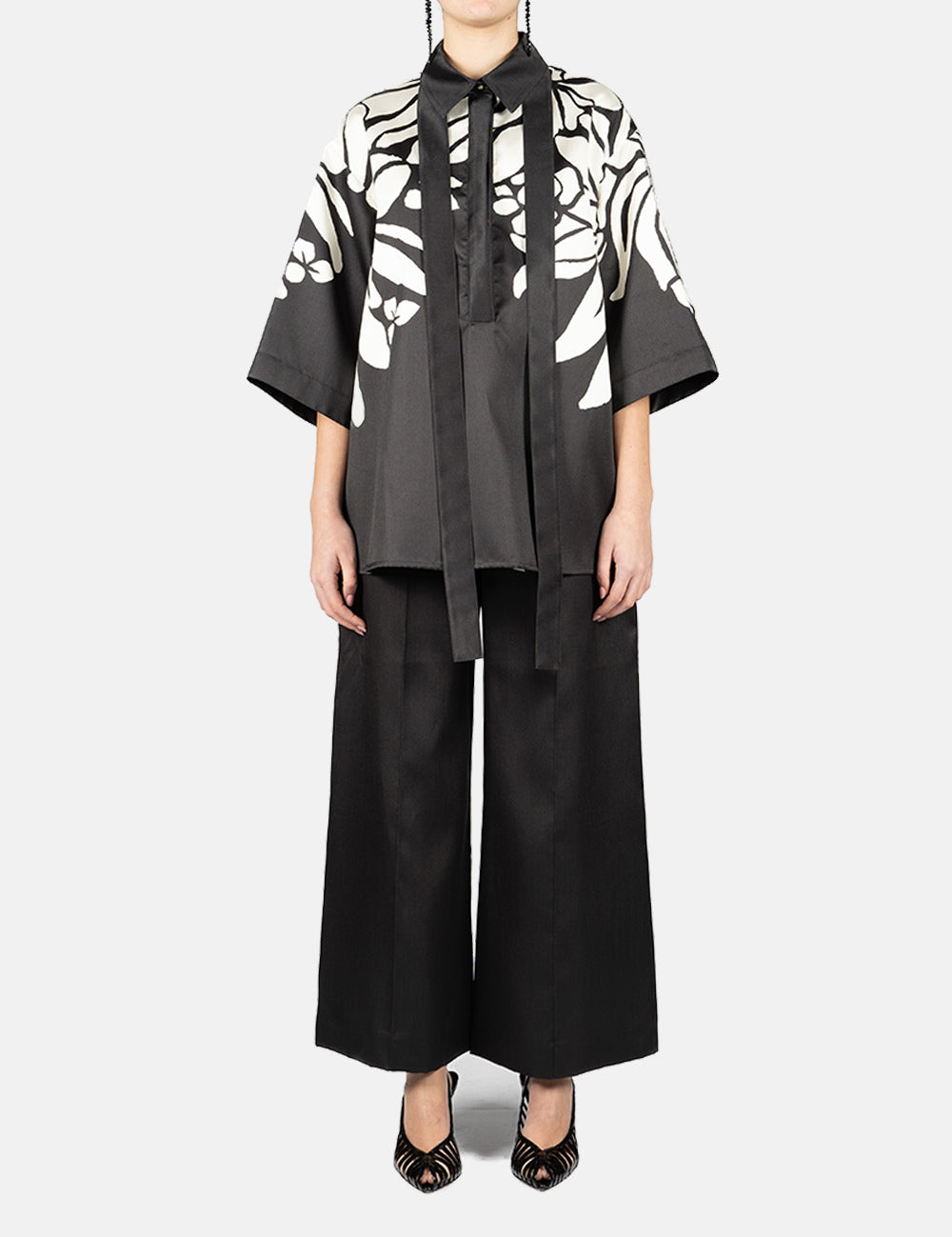 Pantaloni a gamba larga in mikado in nero Elie Saab - donna 