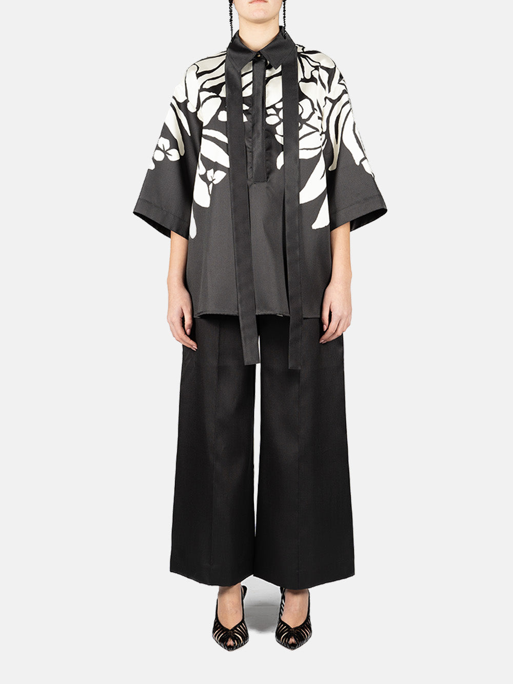 Pantaloni a gamba larga in mikado in nero Elie Saab - donna 