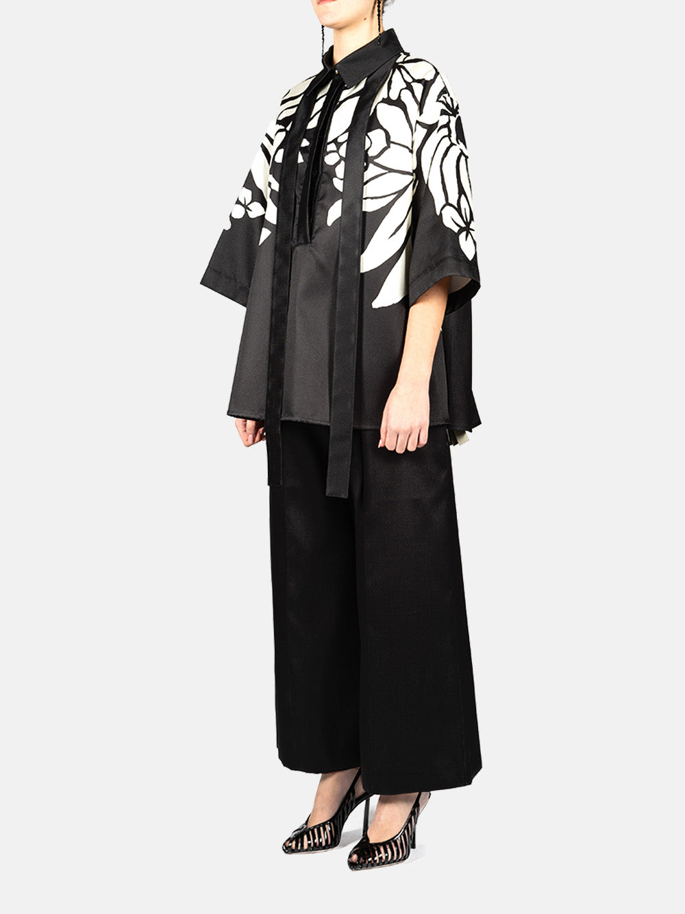 Pantaloni a gamba larga in mikado in nero Elie Saab - donna 