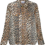 Camicia in raso con stampa leopradata in marrone Ganni - donna 
