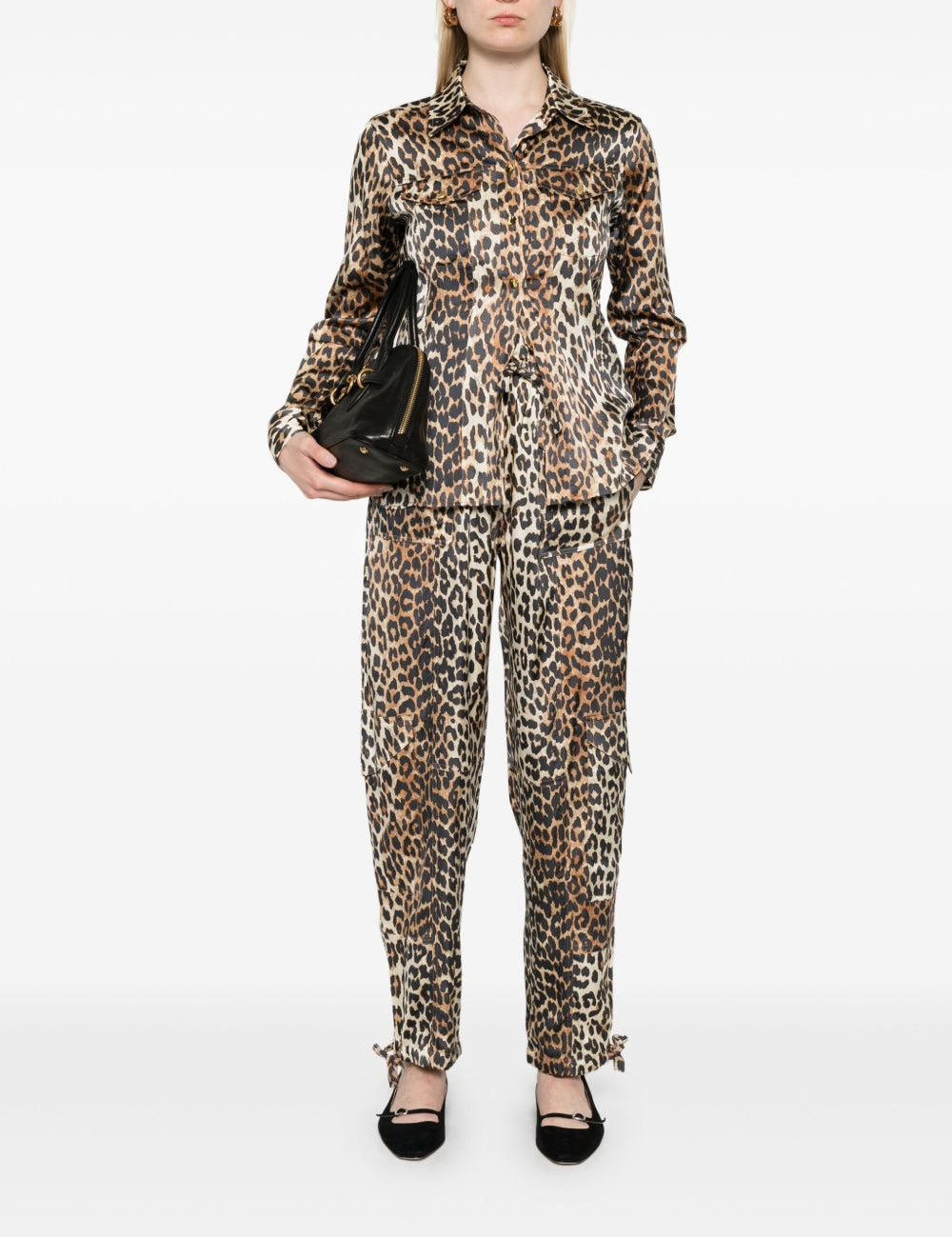 Camicia in raso con stampa leopradata in marrone Ganni - donna 