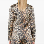 Camicia in raso con stampa leopradata in marrone Ganni - donna 