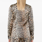 Camicia in raso con stampa leopradata in marrone Ganni - donna 