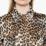 Camicia in raso con stampa leopradata in marrone Ganni - donna 