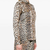 Camicia in raso con stampa leopradata in marrone Ganni - donna 