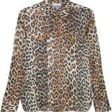 Camicia in raso con stampa leopradata in marrone Ganni - donna 