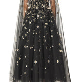 Mantella in tulle con ricamo daisy in nero monique Lhuillier - donna 